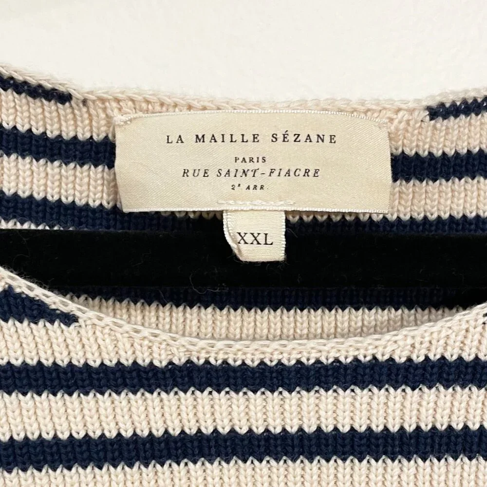 Last Chance! EUC Sezane Daisy 100% Cotton Striped Sweater Ecru Navy XXL - Picture 7 of 9
